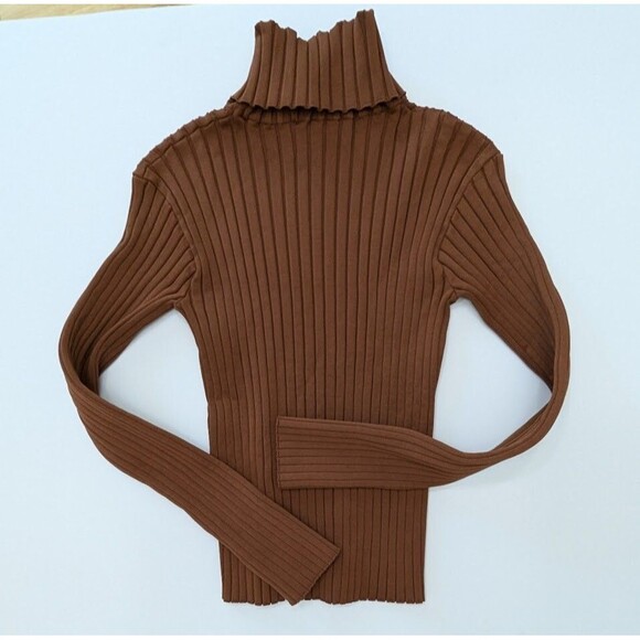 Atlein Collective Brown Mock Neck Strettch Ribbed Pullover Knitted Sweater M - Picture 4 of 12